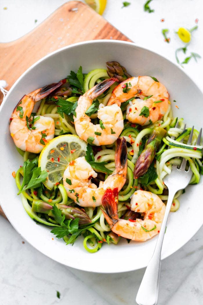 Garlic Shrimp and Asparagus With Zucchini Noodles From Eating Bird Food