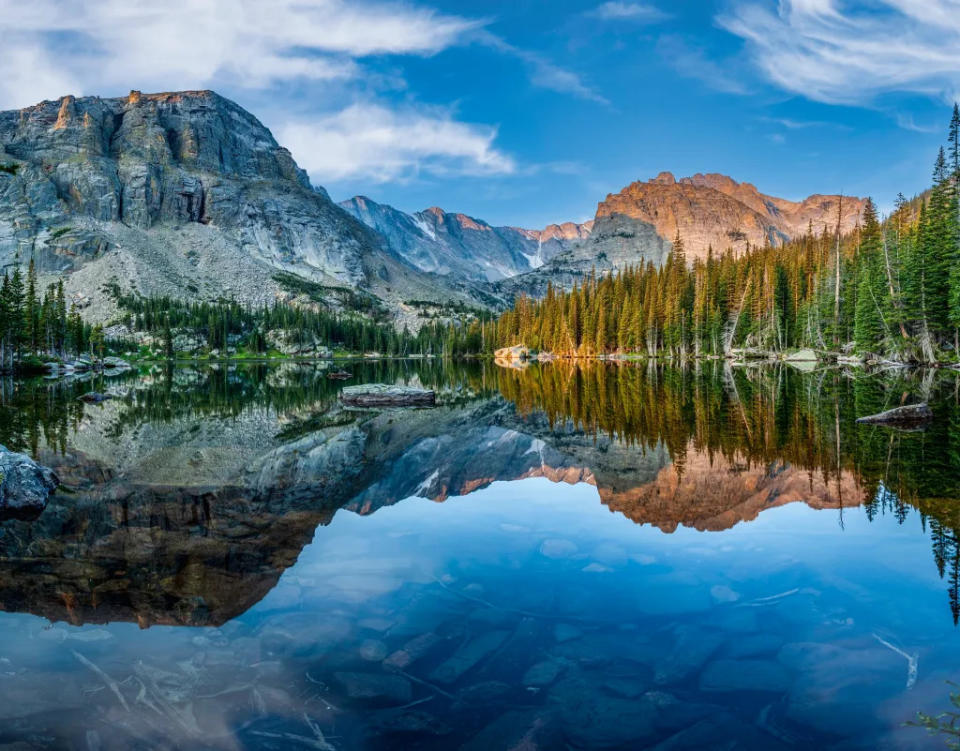 An early-morning photo of Loch Vale in Rocky Mountain National Park via Getty Images