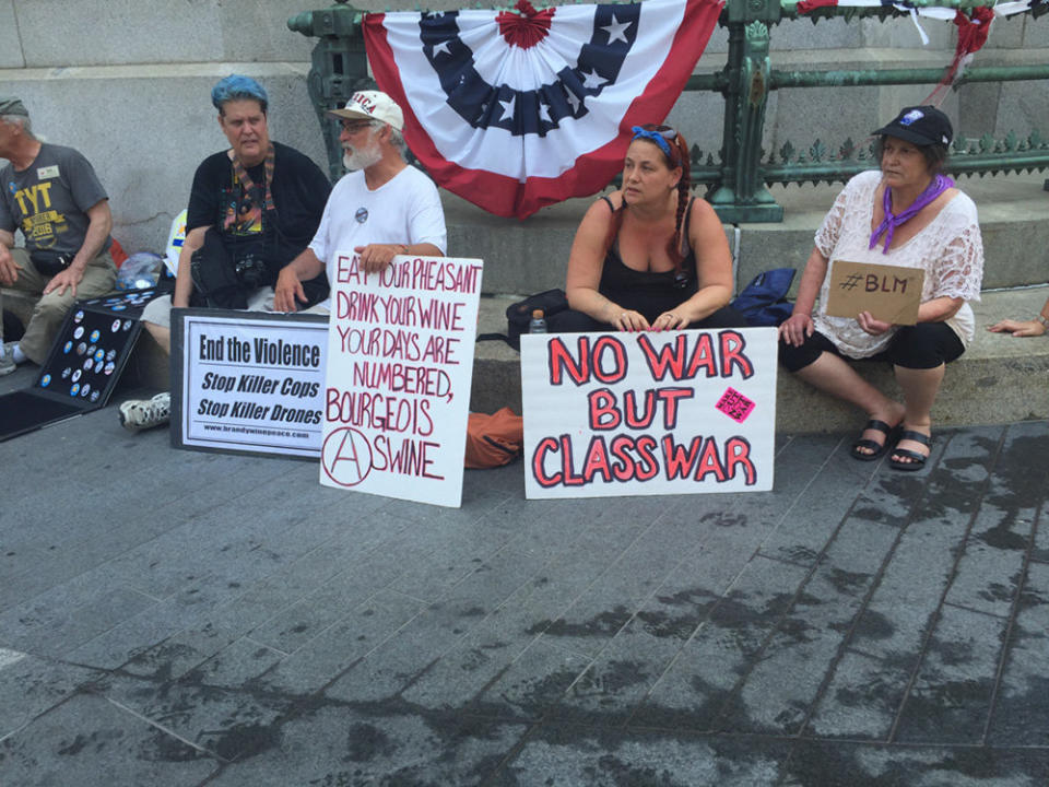 Protesters outside the Democratic National Convention.