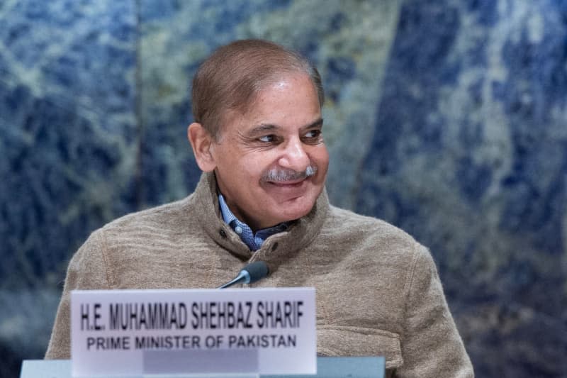 Pakistani Prime Minister Shehbaz Sharif speaks during the international conference on a climate-resilient Pakistan. Violaine Martin/UN Photo/dpa