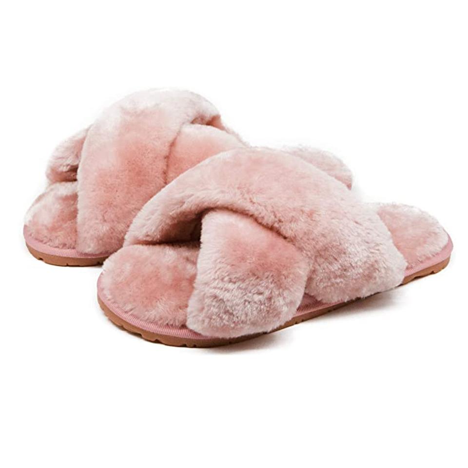 Crazy Lady Women's Fuzzy Cross Band House Slippers Soft Plush