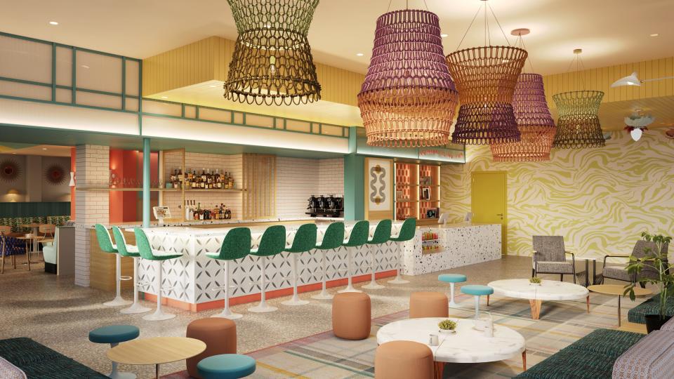 The Wayback is inspired by roadside hotels in Palm Springs and features retro colors and themes.