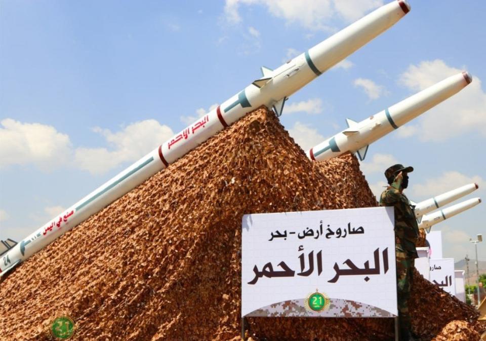 The Al Bahr Al Ahmar, examples of which are seen here, are the smallest of the anti-ship ballistic missiles the Houthis have shown. <em>via X</em>