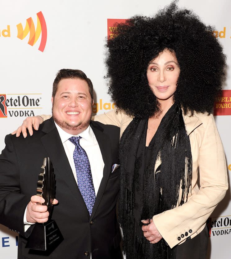 Chaz Bono and Cher at the 23rd Annual GLAAD Media Awards in L.A. (Photo: Jason Merritt/Getty Images for GLAAD)