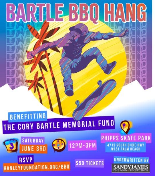 The inaugural Bartle BBQ Hang, benefitting the Cory Bartle Memorial Fund, will be held Saturday, June 3 at Phipps Skate Park in West Palm Beach.