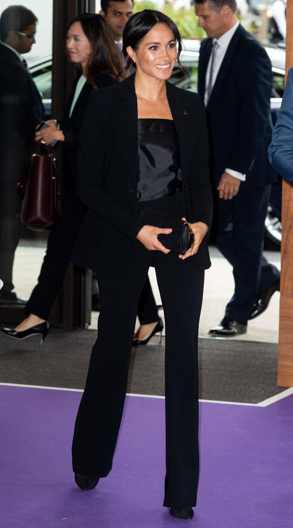 Continuing her suit streak, the former actress chose a slick Altuzarra co-ord for the red carpet event and accessorised the slick look with a Stella McCartney clutch and a silky blouse courtesy of Swedish label, Deitas. <em>[Photo: Getty]</em>