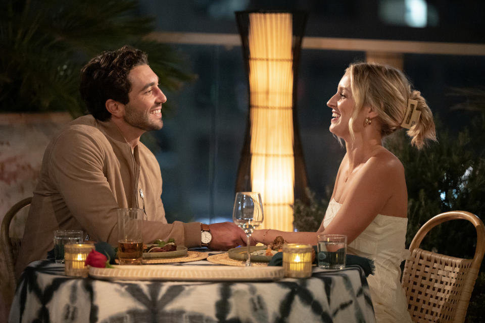 Daisy and Joey Graziadei  on The Bachelor Season 28 Episode 2. (Disney/John Fleenor)