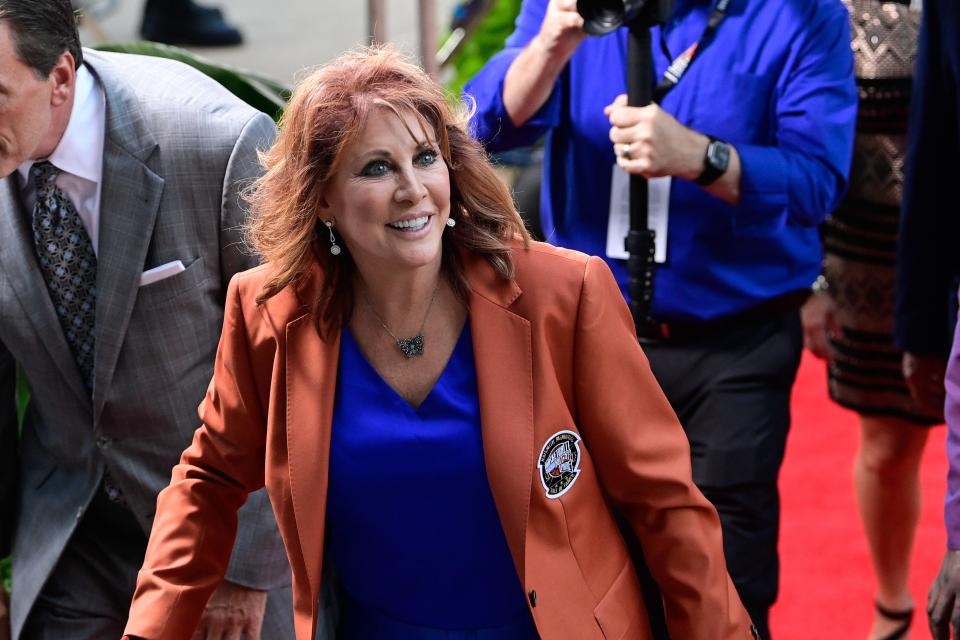 Aug 12, 2023; Springfield, MA, USA; Former basketball player and broadcaster Nancy Lieberman arrives at Symphony Hall for the 2023 Basketball Hall of Fame induction. Mandatory Credit: Eric Canha-USA TODAY Sports