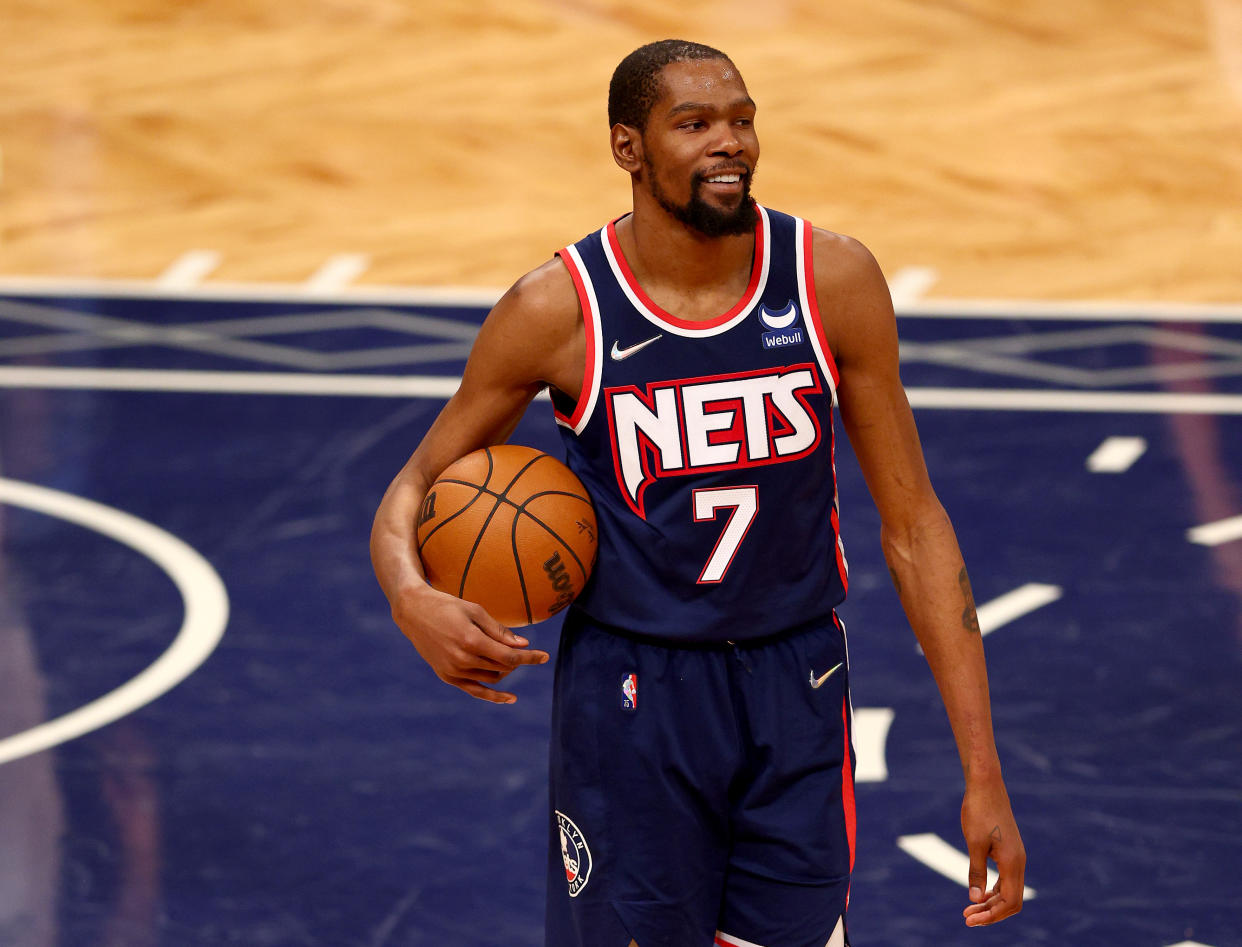 Kevin Durant will seemingly return to the Brooklyn Nets in 2022. (Photo by Elsa/Getty Images)