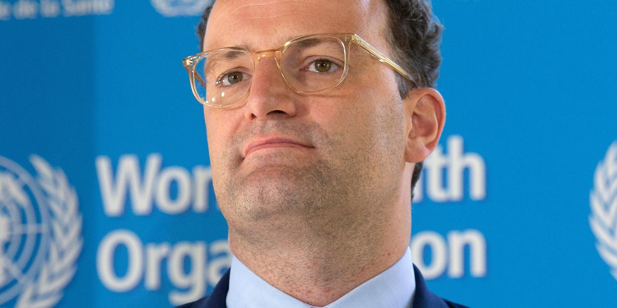 Germany's Minister of Health Jens Spahn attends a press conference, at the World Health Organization (WHO) headquarters in Geneva, Switzerland, Thursday, June 25, 2020. (Salvatore Di Nolfi/Keystone via AP)