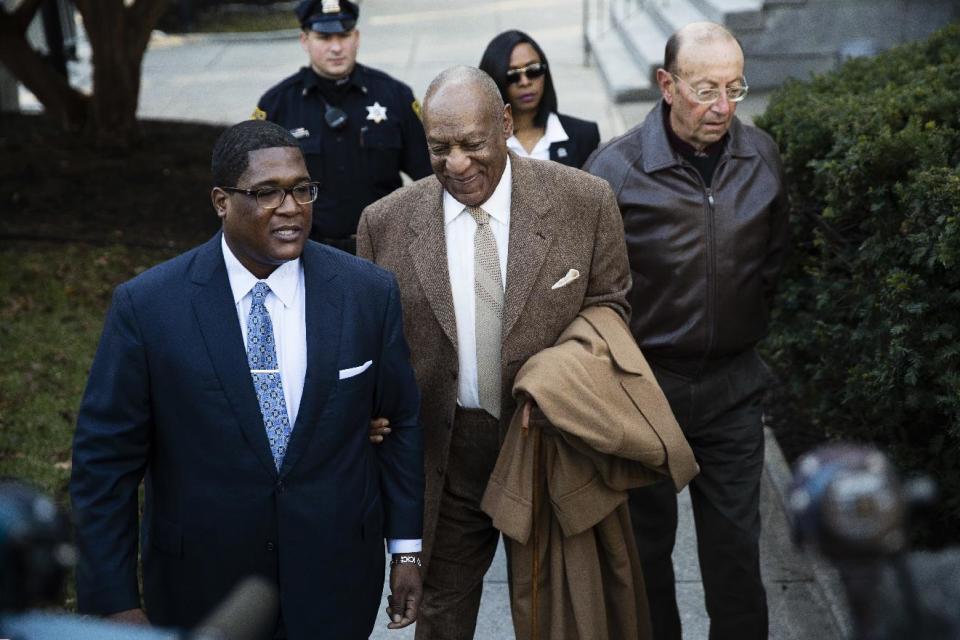 Bill Cosby arrives for a pretrial hearing in his sexual assault case at the Montgomery County Courthouse in Norristown, Pa., Wednesday, Dec. 14, 2016. He is charged with sexually assaulting one woman in 2004, but prosecutors are hoping to call 13 other accusers to testify at his spring trial. (AP Photo/Matt Rourke)