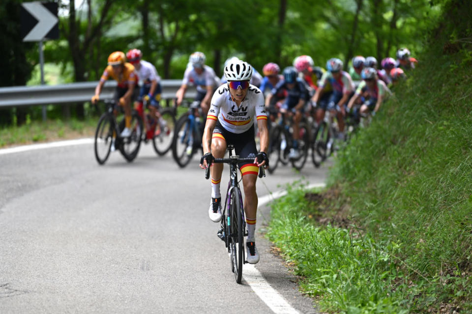 BORGO VAL DI TORO ITALY  JULY 03 Mavi Garcia of Spain and Team Liv Racing TeqFind competes during the 34th Giro dItalia Donne 2023 Stage 4 a 134km stage from Fidenza to Borgo Val di Toro  UCIWWT  on July 03 2023 in Borgo Val di Toro Italy Photo by Dario BelingheriGetty Images