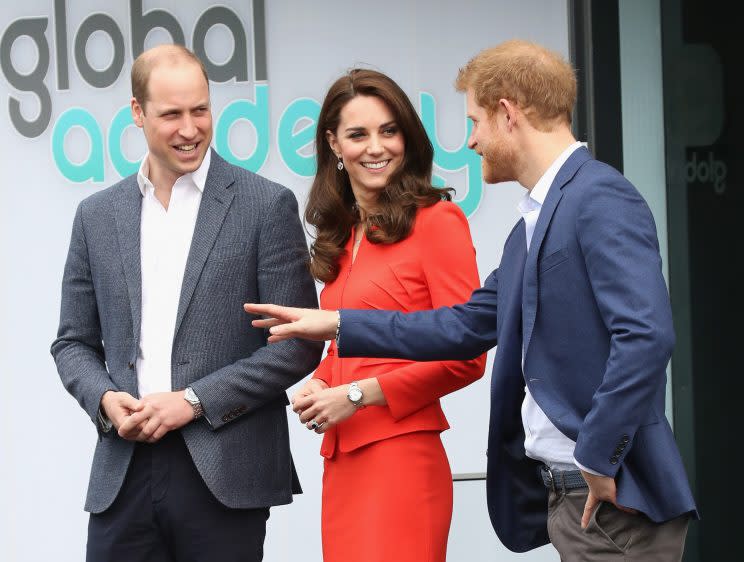 Kate, William and Harry met students at The Global Academy. (Photo: Getty)