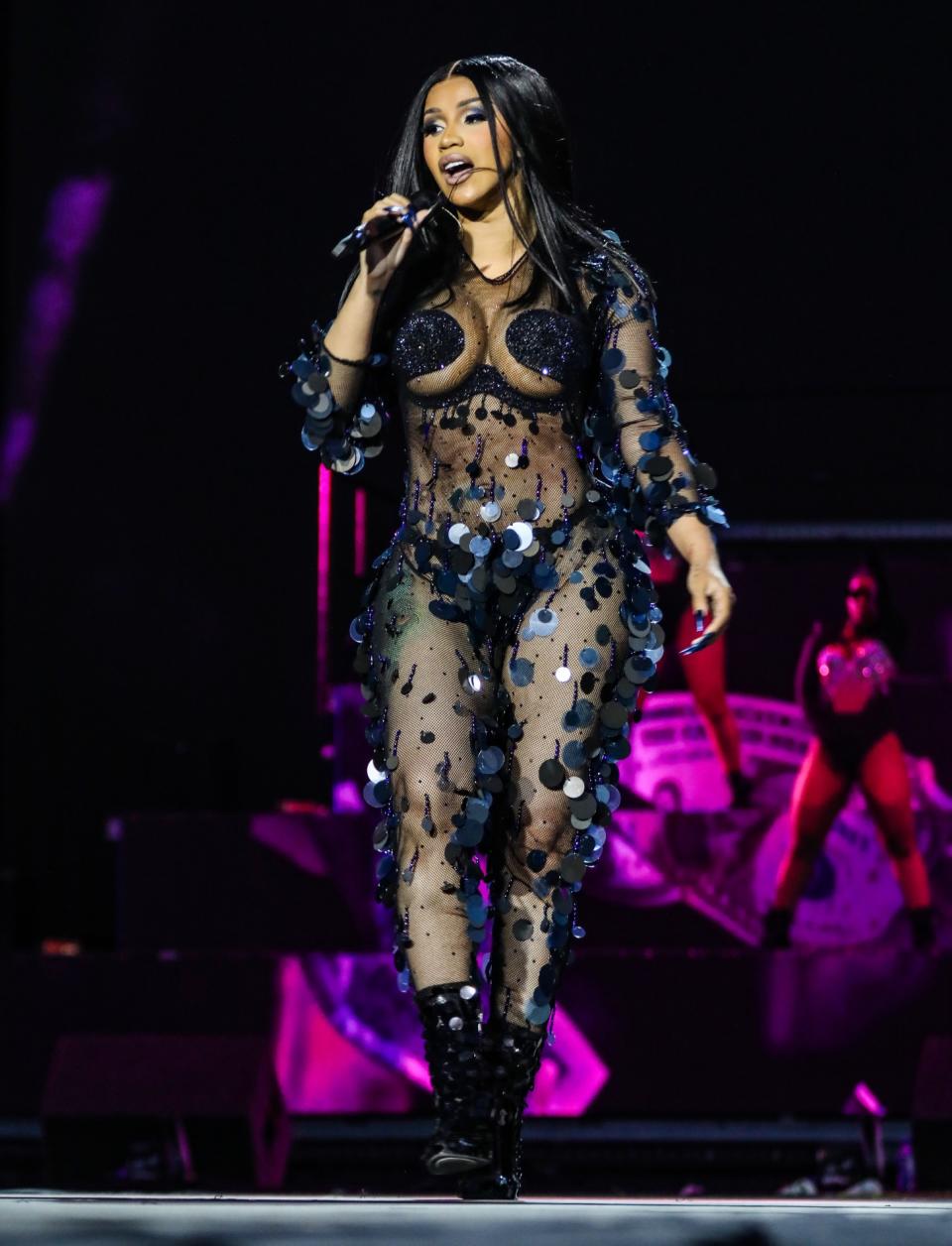 Cardi B Takes the Stage in a SeeThrough Sequin Bodysuit and Black