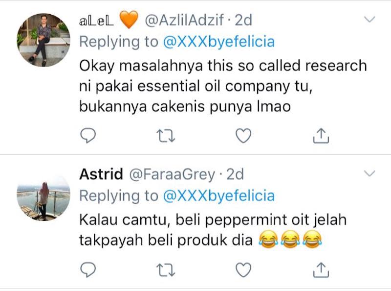 Social media users criticised the functionality and effectiveness of Hanis’ product, saying that it did not make sense. — Screengrab via Twitter/@XXXbyefelicia