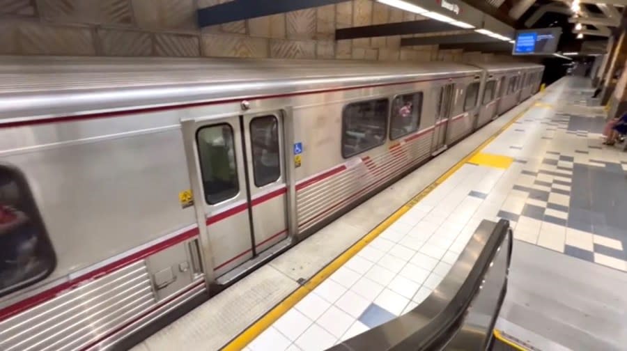 A subway car at the Universal City/Studio City Metro Station. (KTLA)