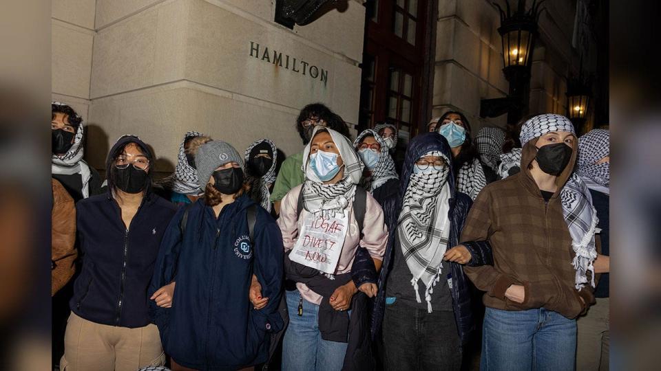 Columbia University demonstrators protest together