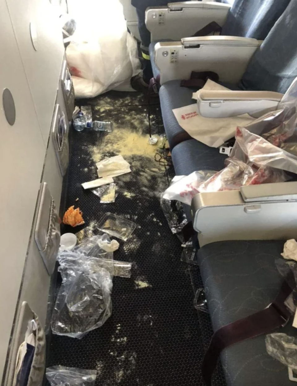 trash all over an airplane