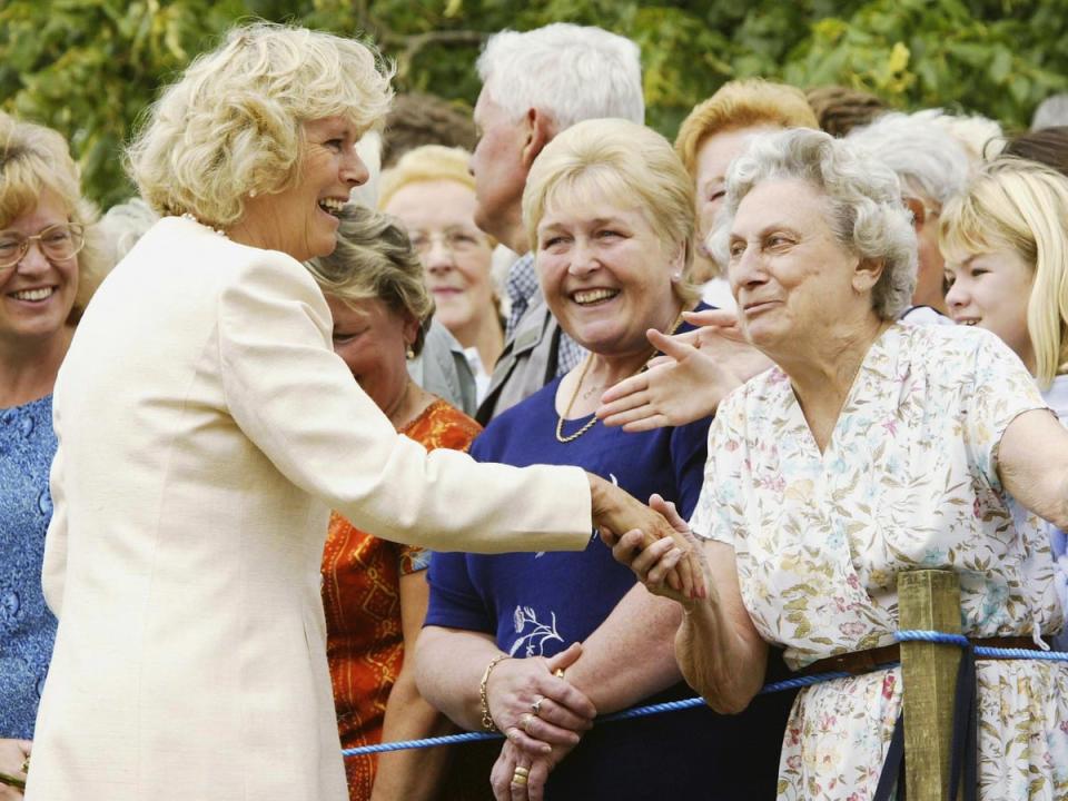 Camilla greets well-wishers at the Sandringham Flower Show in 2003 (Getty)