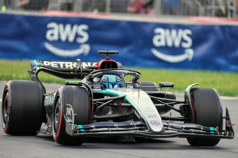 George Russell lors des qualifications du Grand du Prix du Canada le 8 juin 2024 sur le circuit Gilles-Villeneuve. Le pilote britannique de l'écurie Mercedes a signé la pole position, la deuxième de sa carrière (Geoff Robins)