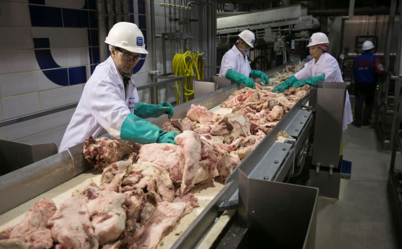 FILE PHOTO: Plant workers produce lean, finely textured beef (LFTB) at the Beef Products Inc (BPI) facility in South Sioux City