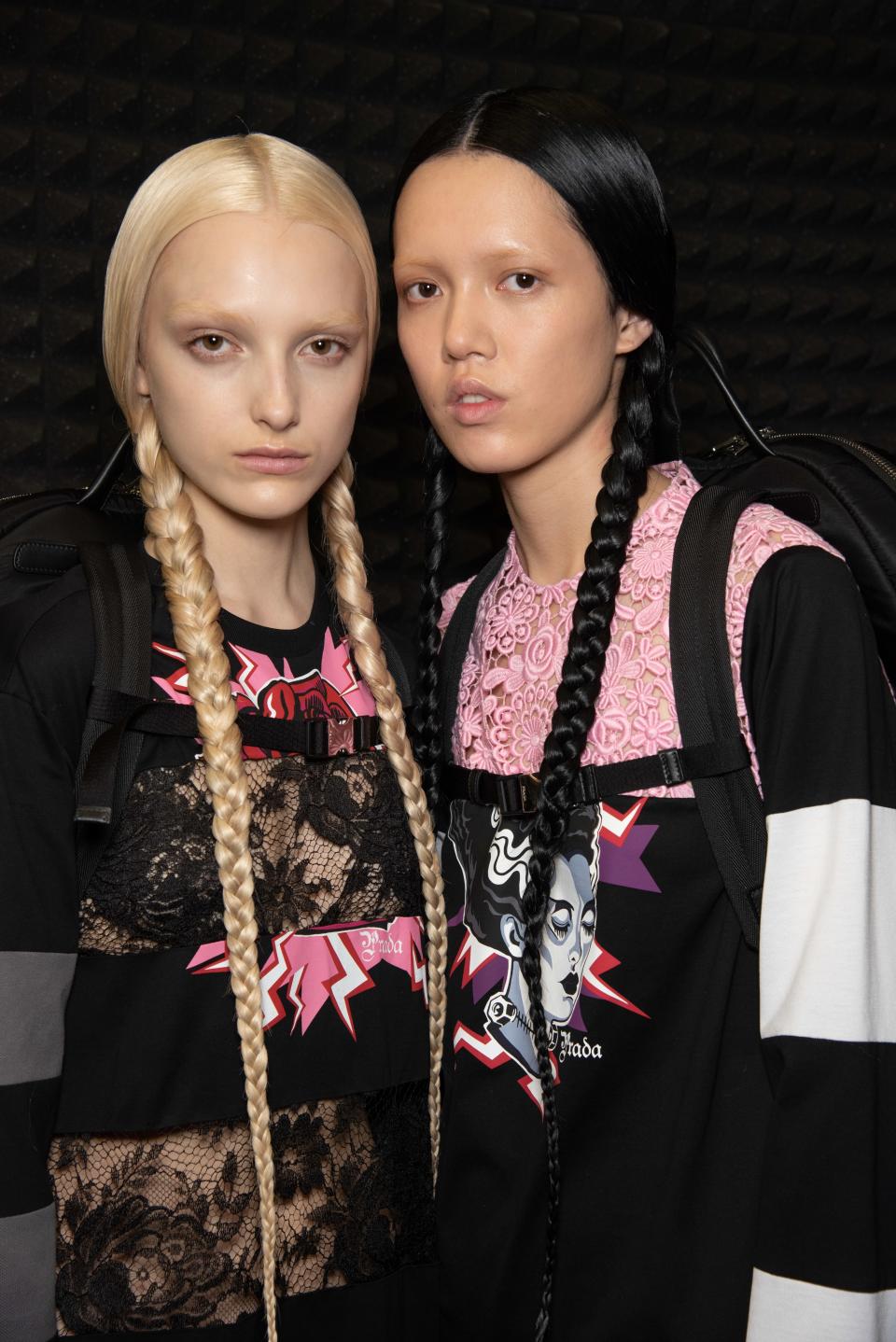 Models stormed the Fall runway with sets of just-bleached brows and hip-grazing pigtail braids, dyed shocking shades of baby blonde and deep black. Plus, a lucky nine received razor sharp 1920's inspired bobs—courtesy of Palau, no doubt.