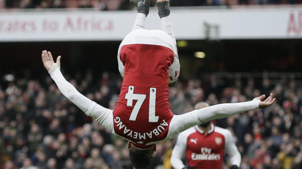 Pierre-Emerick Aubameyang scored twice in Arsenal’s 3-0 victory over Stoke.