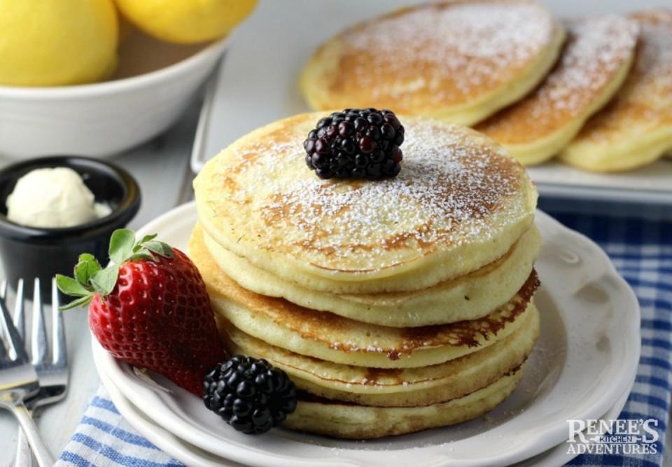 <p>Renee's Kitchen Adventures</p><p>Fresh lemon and ricotta cheese make these pancakes stand out from ordinary pancakes.</p><p><strong>Get the recipe: <a href="https://www.reneeskitchenadventures.com/2017/03/lemon-ricotta-pancakes.html" rel="nofollow noopener" target="_blank" data-ylk="slk:Lemon Ricotta Pancakes;elm:context_link;itc:0;sec:content-canvas" class="link ">Lemon Ricotta Pancakes</a></strong></p>