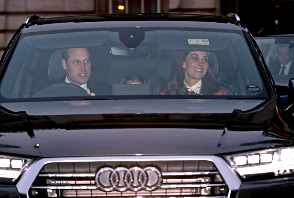 The Duke and Duchess of Cambridge leaving the Queen's Christmas lunch at Buckingham Palace, London.