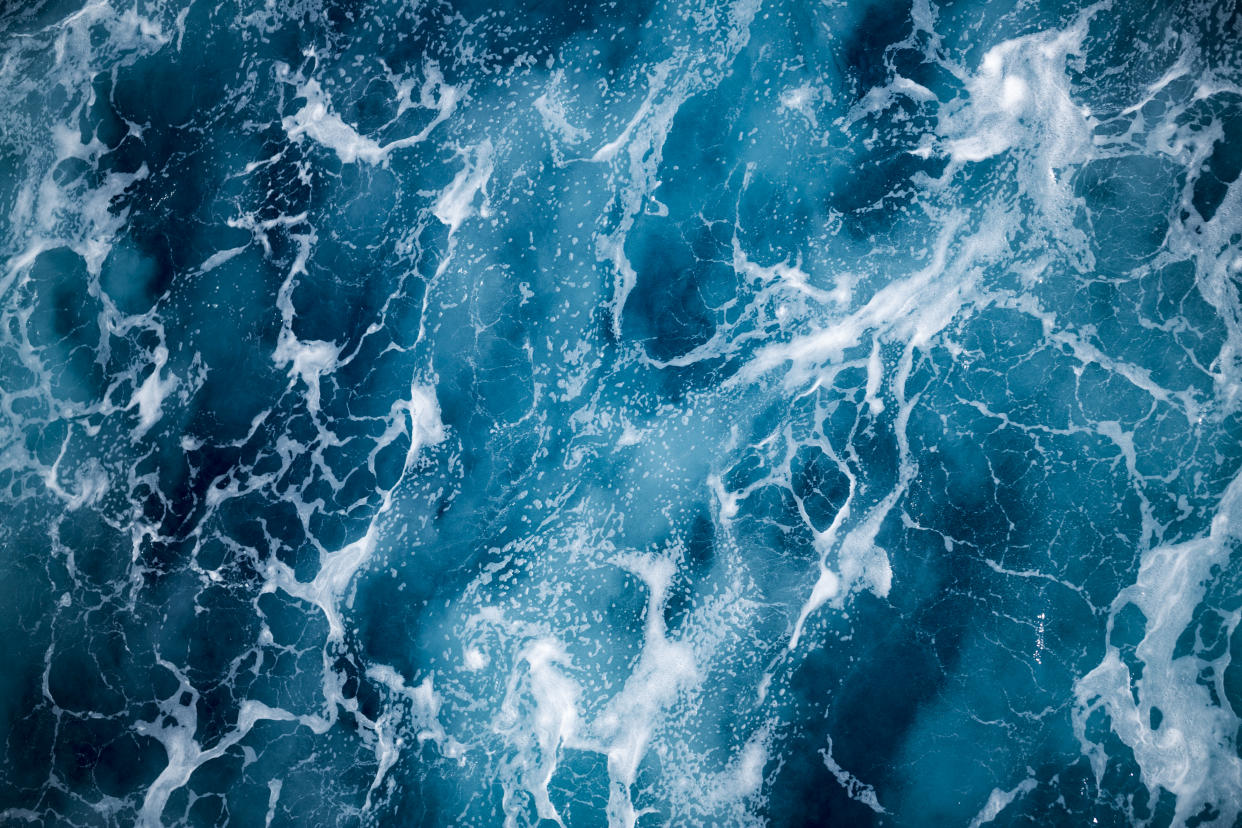 Close-up of foaming water from the back of a ship