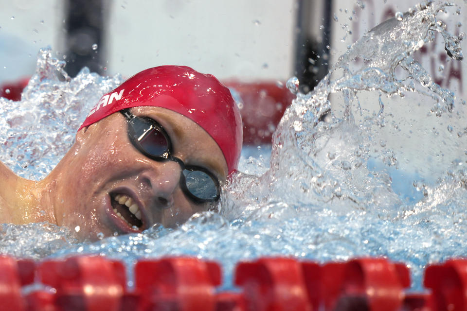 Tom Dean of Britain swims in the final of the men's 200-meter freestyle at the 2020 Summer Olympics, Tuesday, July 27, 2021, in Tokyo, Japan. (AP Photo/Martin Meissner)