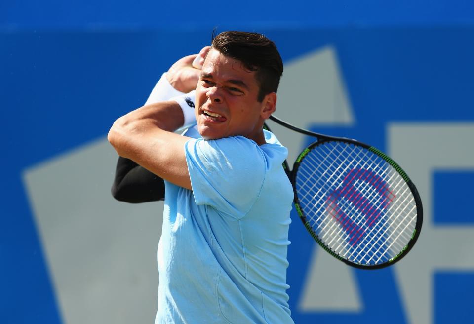 Raonic's slice worked a lot better than his two-hander, but it might have been the forehand errors that hurt him the most. (Photo by Clive Brunskill/Getty Images)