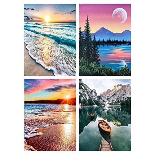 Paint By Numbers for Adults - DIY Adult Paint by Number Kits Pack On Canvas Sunset Beach Painting by Numbers for Beginners,Acrylic Paint Boat On Mountains Lake Crafts for Home Decor (11.8x15.8inch)
