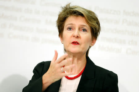 Swiss Justice Minister Simonetta Sommaruga attends a news conference in Bern, Switzerland October 26, 2016. REUTERS/Ruben Sprich