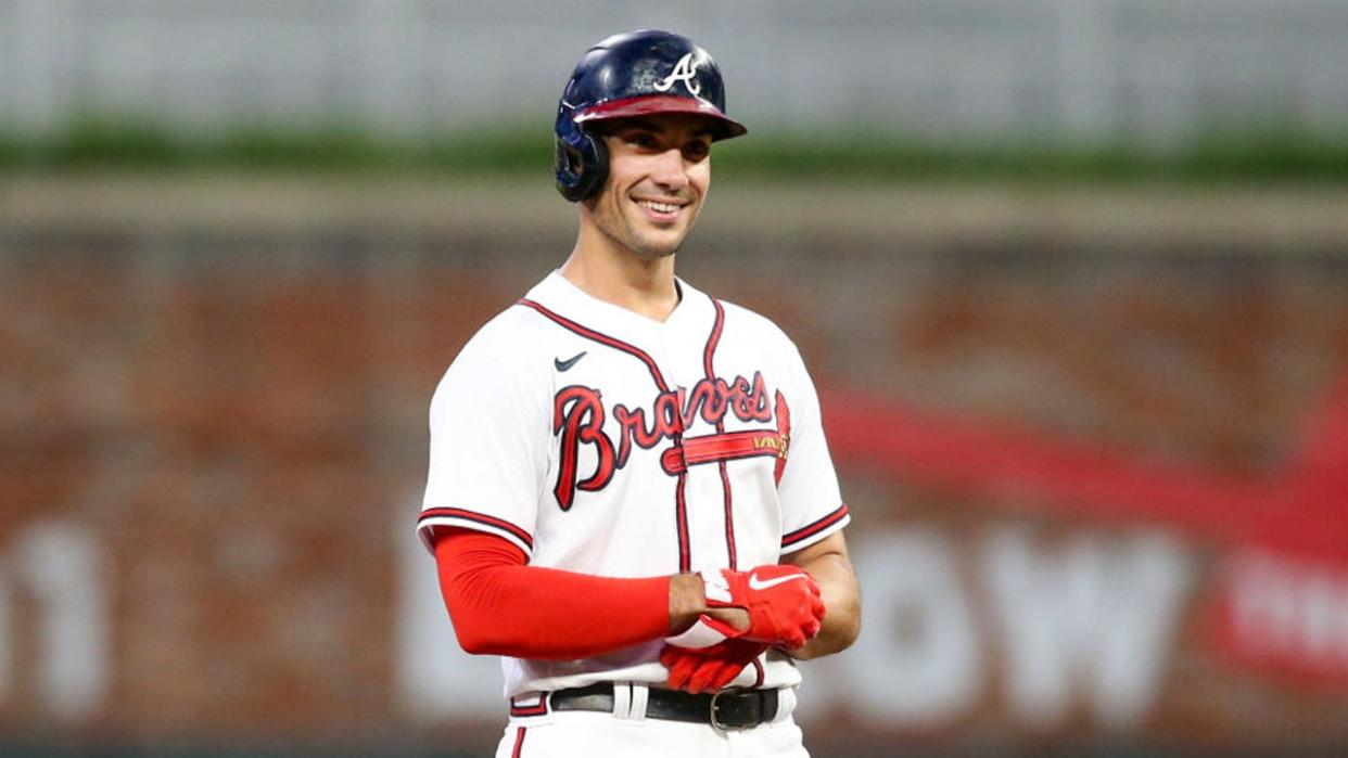 <div>Matt Olson #28 of the Atlanta Braves shows emotion after a RBI double against the St. Louis Cardinals in the fourth inning at Truist Park on July 5, 2022 in Atlanta. (Photo by Brett Davis/Getty Images)</div>