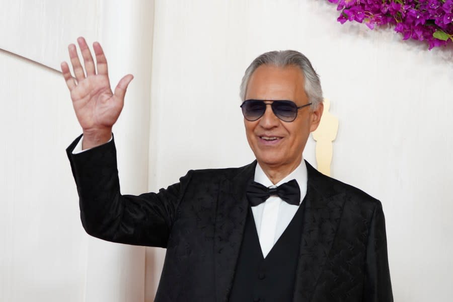 Andrea Bocelli arrives at the Oscars on Sunday, March 10, 2024, at the Dolby Theatre in Los Angeles. (Photo by Jordan Strauss/Invision/AP)