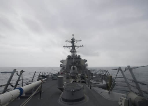 The US military has been using guided-missile destroyers like this one, the USS John McCain, seen here in a US Navy photo, as it seeks to enforce an international 'freedom of operation' near islands claimed by Beijing in the South China Sea