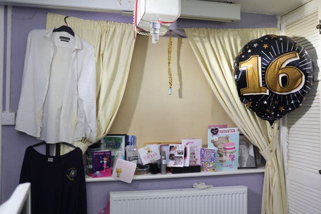 Cards and a balloon for Kaylea's 16th birthday were visible in the bedroom where she died (Dyfed-Powys Police/PA)