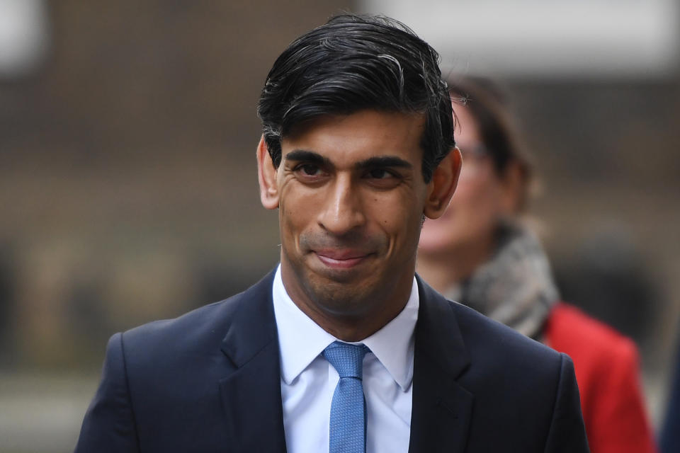 LONDON, ENGLAND - APRIL 06: Chancellor Rishi Sunak leaves Downing Street after the C-19 committee meeting on April 6, 2020 in London, England. Prime Minister Boris Johnson was kept overnight in hospital after experiencing persistent symptoms of COVID-19. Foreign Secretary Dominic Raab chaired Monday morning's coronavirus meeting in his place, but the government said Mr. Johnson remained "very much in charge." (Photo by Peter Summers/Getty Images)