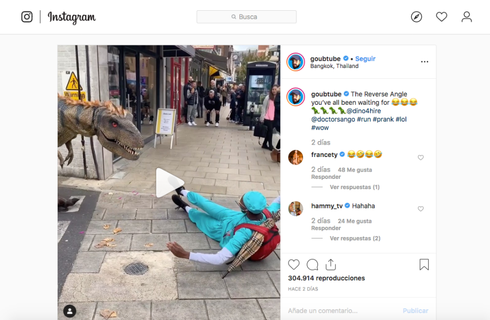 Los viandantes de Londres se han llevado el susto de su vida al tropezarse, casi literalmente, con un dinosaurio a la vuelta de la esquina. (Foto: Instagram / @goubtbe)