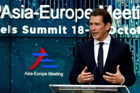 FILE PHOTO: Austrian Chancellor Sebastian Kurz attends a news conference in Brussels, Belgium, October 19, 2018. REUTERS/Francois Lenoir/File Photo