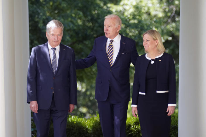 President Biden with Finnish President Sauli Niinistö and Swedish Prime Minister Magdalena Andersson.