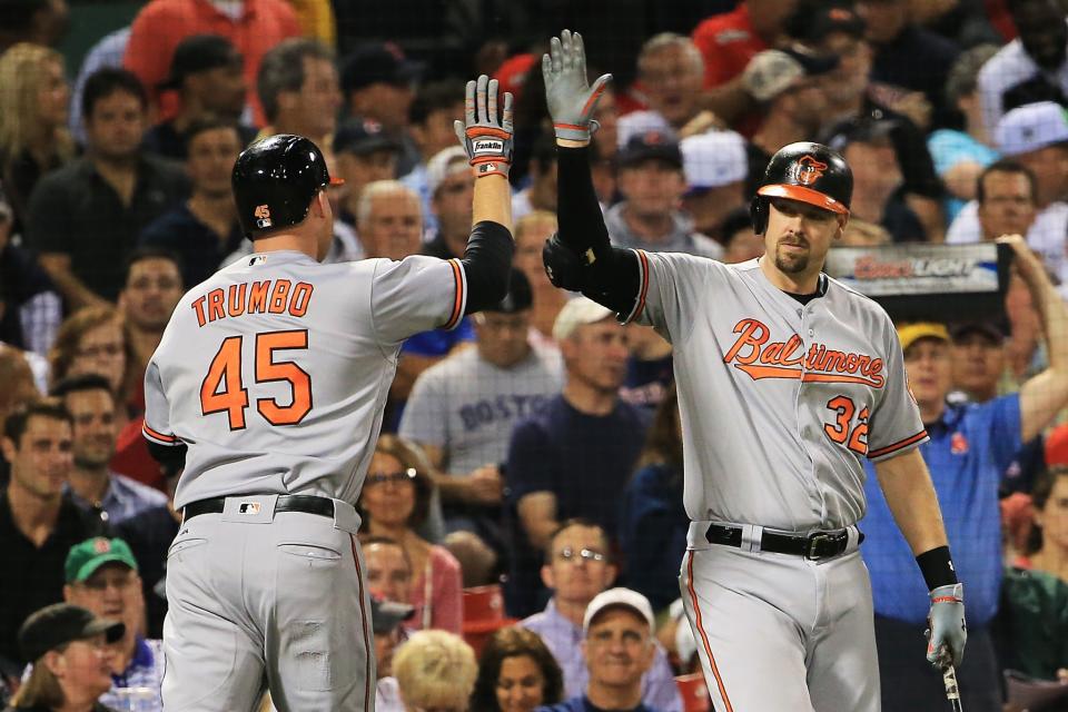 WIth Mark Trumbo (left) off the market, Matt Wieters (right) is the top free agent left. (Getty Images)