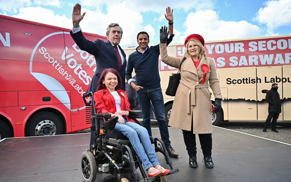 Pam Duncan-Glancy with Anas Sarwar, Scottish Labour leader, Gordon Brown, former prime minister, and Pauline McNeill MSP - Jeff Mitchell/Getty