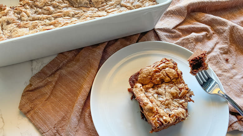 chocolate gooey butter cake slice