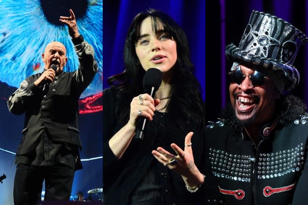 peter-gabriel-billie-eilish-bootsy-collins-gun-control - Credit: Theo Wargo/Getty Images; Vivien Killilea/Getty Images; Rebecca Sapp/WireImage