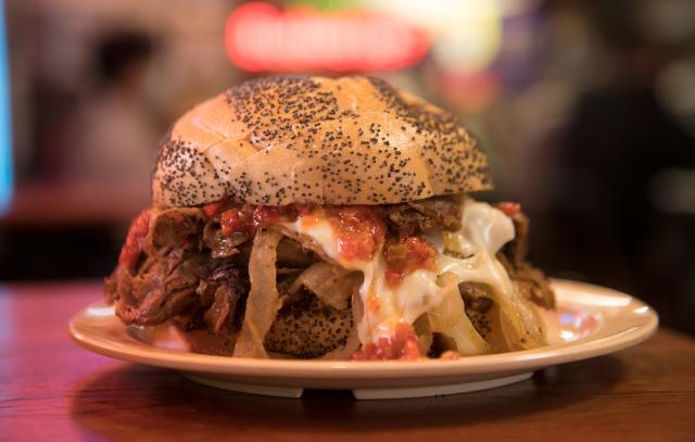 A freshly made cheesesteak sits on a table at Donkey&#39;s Place in Camden.