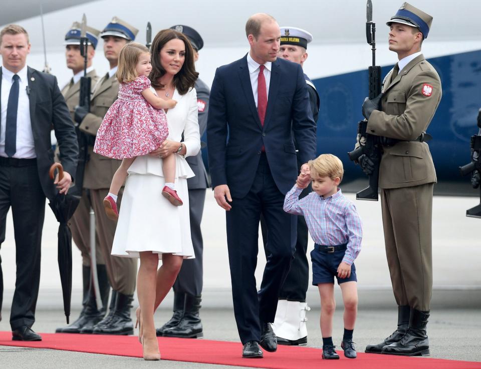 The Cambridge family arrive in Warsaw - Credit: Wireimage