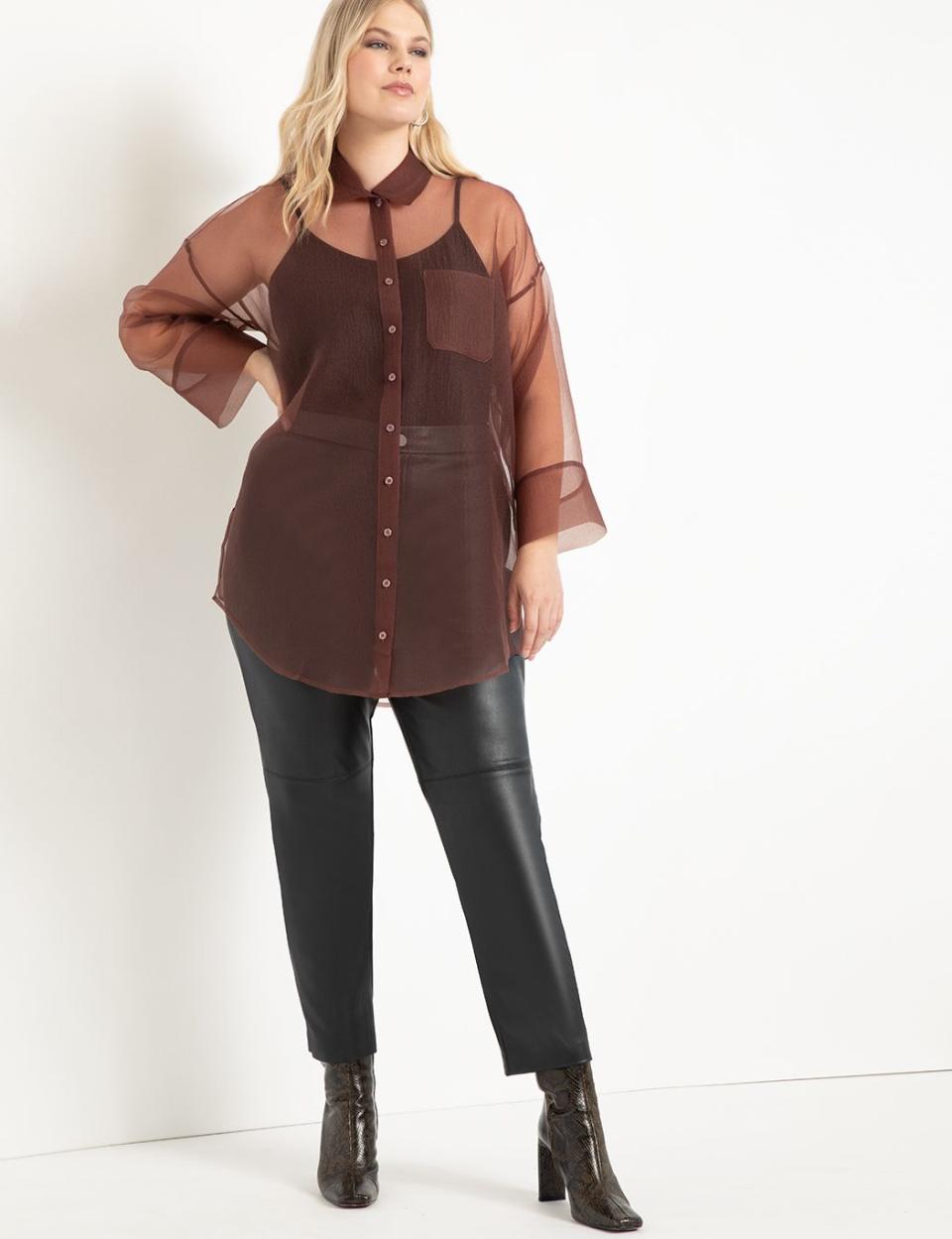 Organza Button Down Tunic (Plus-Size)