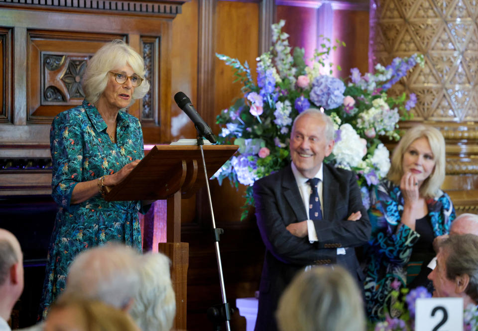 The Duchess of Cornwall, Gyles Brandreth and Joanna Lumley attend The Oldie Luncheon in celebration of her 75th birthday. (PA)